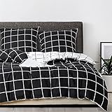 Boqingzhu Baumwolle Bettwäsche 135x200cm Kariert Schwarz Weiß Wende Bettwäsche Set Karomuster Landhaus Bettbezug 135 x 200 cm und Kissenbezug 80 x 80 cm mit Reißverschluss