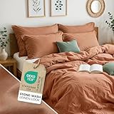 Blumtal Bettwäsche 135x200 Leinen Optik 2teilig mit Kissenbezug 80x80cm - Bettbezug leinenartige Baumwolle, ähnlich wie Leinen Bettwäsche 135x200 cm - Oeko-TEX zert. Stone Washed Bettbezug Kupfer