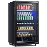 TRIUMPHKEY Getränkekühlschrank, 85L Kühlschrank klein mit blaue LED Beleuchtung, Bierkühlschrank mit Vollglas-Designtür, mit 4 Ablagen & Flaschenhalterung für Soda/Bier/Wine [Energieklasse E]