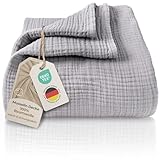 LAYNENBURG Premium Musselin Tagesdecke 150x200 cm - 100% Baumwolle - extraweiche, leichte Sommerdecke als Kuscheldecke, Bett-Überwurf, Baumwolldecke, Couch-Überwurf - warme Sofa-Decke (Grau)