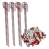 UvV Absperrleinenhalter 10 Stück mit Kette Ø 14 x 1200 mm geriffelt, verschiedene Farbkombinationen erhältlich, Absperrkette aus Kunststoff mit 25 Metern Länge und wahlweise 6 oder 8 mm (ROT 8 mm)