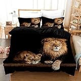 KXHHYB 3DBettwäsche Löwe 135x200 Schwarz Tiermotiv,Versteckter Reißverschluss Microfaser WendeBettwäsche,Moderne Braune Löwe Steppdeckenbezug Und Kissenbezug (Style-2,135x200cm)