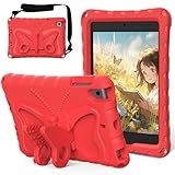 Kinder-Schutzhülle, kompatibel mit iPad Mini 1/2/3/4/5, 7,9 Zoll, Schmetterling-Design, EVA, leicht, freundlich, stoßfest, niedlich, mit Ständer und Schultergurt, Rot