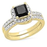 Dazzlingrock Collection Verlobungsring, 2,40 Karat (Karat), 10 Karat Gold, Prinzessinnen- und runder schwarzer und weißer Diamant, Gelbgold, Diamant, Gelbgold, Diamant