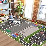 VHCLYBJU Autoteppich mit Breiten Straßen, Antirutsch-Rückseite, Straßenteppich – großen Parkplätzen, Jungen & Mädchen Kinderzimmer Spielteppich Straße Waschbar