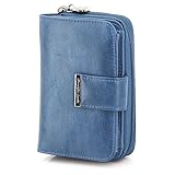 ekavale Kompakte Damen Geldbörse, Portemonnaie-Damen, mittelgroß, Kunstleder (Blau)