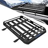 LIEKUMM 127 x 97 cm Dachgepäckträger, 100 kg Tragfähigkeit Aluminium Dachgepäckträger Korb Relingträger, Auto Dachträger Fracht Relingträger Universal Gepäckkorb für Universal SUV, Schwarz