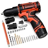 12V Akku-Bohrschrauber, Akku-Schrauber, 2 Akkus 2.0Ah, Max 25Nm, 2 Geschwindigkeiten, 25+1 Drehmomenteinstellung, LED-Licht, 24 Zubehörteile und Koffer, 10mm Schnellspannbohrfutter