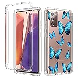 Sidande Handyhülle für Galaxy Note 20 5G, Samsung Note 20 Hülle, Transparente Blumen-TPU-Schutzhülle 2-in-1 Vollschutz-Set mit Stoßfestigem Rahmen Schutzhülle für Samsung Galaxy Note 20 Schmetterling