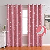 Freyamy Vorhang Blickdicht Rosa Mond Sternenvorhänge 2 Stück,130x100cm (HxB) Niedliche Vorhänge mit Ösen Lichtundurchlässig thermovorhang kälteschutz Gardinen Lärmschutz für Kindervorhänge