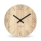 Cander Berlin MNU 2712 D Tischuhr 12 cm batteriebetrieben Holzfurnier Eiche ohne Ticken Vintage analog modern
