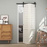 TSMST 76.3cm/2.5ft Bi-Falte Schiebetürsystem Komplett-Set, Platzsparende Scheunentür Spur Set für 2 Türen,Grundlegender Stil, Glatt und Ruhig (keine Tür)