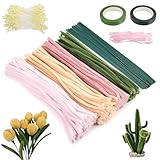 400 Stück Pfeifenputzer zum Basteln Blumen, Pfeifenreiniger Blumen Set, Tulpe Pipe Cleaner Flower Set, Blumenstrauß DIY Pipe Cleaners mit Staubgefäße, Blumenband, Blumendraht, Staubblatt,usw
