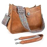 APHISON Umhängetasche Damen Handtasche Mittelgroß braun Crossbody Bag mit Breiter Gurt Hobo Bag Schultertasche veganem Leder Tasche 2 Schulterriemen Kartenschlitz Reisetasche
