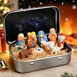 Bukbas Krippenfiguren Krippenset Born Scene, Mini Weihnachtskrippe Set in Blechdose, Klein Krippenfiguren Nativity Scene Gifts Tin, Weihnachtsdeko für Zuhause Schreibtisch Gifts
