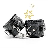 WreGmgg BDSM Handschellen Multifunktional Mode Schwarz Verstellbare Weiche Leder Handschellen, Litchi Textur, Schwarzes PlüSch Futter, Paar Geschenk - D18