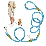 Hands Hundeleine zum Laufen, Spazierengehen, Training, Crossbody-Doppelleine für Hunde, 1,2 cm dick, Nylon, reflektierend, strapazierfähig, für kleine, mittelgroße und große Hunde, Blau
