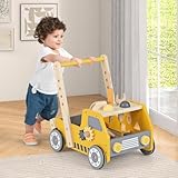 FANTASK Lauflernwagen Holz, 2-in-1 Baby Walker, Lauflernhilfe mit Multi-Aktivitätszentrum & Werkbank, Laufwagen für Kinder ab 1 Jahr Indoor