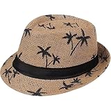Stakee Panamahut, Hut Kokosnussbaum-Print, Trilby-Hut, Strand-Jazz-Cap, Stroh-Panamahut, Sommer-Fedora-Hut, Cowboyhut, Stroh-Strandhut Für Den Urlaub