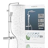 Schütte OCEAN Duschsystem mit Thermostat und Glasablage-Duschset mit 30x30cm, Regendusche mit Wandhalterung und Duschkopf-Duschpaneel Duschsäule in Chrom/Anthrazit 60531