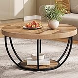 Tribesigns Runde Couchtisch, Industrial 2-Tier-Kreis Couchtisch mit Lagerung Regale, Moderne hölzerne Akzent Mitte Tisch Sofa Beistelltisch für Wohnzimmer, Home Office