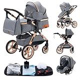 YAZOCO kinderwagen 3 in 1, Zusammenklappbar kinderwagen Komplettset Becherhalter, Moskitonetz, Fußabdeckung Für Baby Erstausstattung Neugeborene (5 Grau)