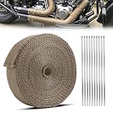 GEAREVER 20M*5CM Hitzeschutzband Basaltfaser mit 10 Kabelbinder Edelstahl, Hitzeschutzband Auspuff für Fächerkrümmer Thermoband Krümmerband Auto Motorrad Auspuff (Titanium)