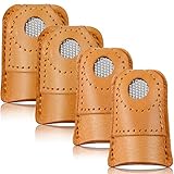 4 Stück Leder Fingerhut Hand Nähen Fingerhut Fingerschutz Münze Fingerhut Fingerpolster zum Stricken Nähen Quilten Nadeln Bastelzubehör DIY Nähwerkzeuge, 2 Größen