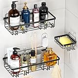WELDUN Duschablage Ohne Bohren, 3er Edelstahl Badregal Duschregal Rostfrei, für Badezimmer Shampoo Duschgel, Schwarz
