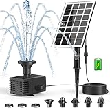 SZMP Solar Springbrunnen Kit 2025 Upgrade, 2000mAh Akku- Arbeiten an Trüben Tagen- 3.5W Glas DIY Solar Teichpumpe mit 5M Kabel & 8 Düsen, Solar schwimmender Fontäne Pumpe für Gartenteich, Vogel-Bad