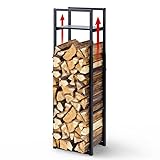 VOUNOT Verstellbare Kaminholzregal Metall, 3 Größen Einstellbar, Brennholzregal Feuerholzregal mit integrierter Ablage, für Innen und Aussen, 45 x 32 x 170 cm, Schwarz