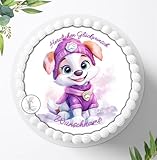 Tortenaufleger Tortenbild Paw Patrol Motiv für Jungen u. Mädchen zum Geburtstag, Personalisiert mit oder ohne Wunschname, Essbares Foto für Torten, Deko aus Fondant, Ø 20cm - 2229z