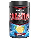 Activlab Kreatin Monohydrat mit Taurin Pulver 500 g – Orange Geschmack – Nahrungsergänzung für Sportler