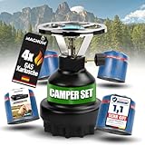 Magnum® Campingkocher inkl. 4 Gaskartuschen [Testnote: Sehr gut] Gaskocher schwarz - Camping Gaskocher stufenlos regulierbar - Gaskocher Camping (4 Kartuschen)