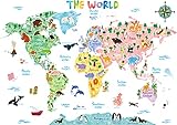 DECOWALL SG2-1615S Weltkarte Tierweltkarte Tiere Wandtattoo Wandsticker Wandaufkleber Wanddeko für Wohnzimmer Schlafzimmer Kinderzimmer (Groß) (Englisch Ver.)
