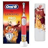 Oral-B Pro Kids König der Löwen Elektrische Zahnbürste Kinder — Electric Toothbrush für Kinder ab 3 Jahren Inkl. Extra Weiche Borsten, Aufsteckbürste, Reise-etui, 2 Putzmodi für Zahnpflege — Weiß/Rot