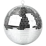 Discokugel - 30 cm Spiegel-Discokugel, Große Spiegelkugel Party Deko für Hochzeit, Geburtstag & Club, mit Aufhängering für einfache Installation, Silber