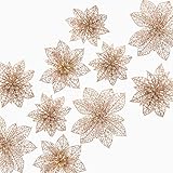 Naler 24-teilig Weihnachtsblumen Glitzer Blumen Weihnachten Deko Weihnachtsbaumschmuck Poinsettia für Weihnachtsbaum Adventskranz, Champagner