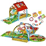 Lionelo Agnes Plus 2in1 Krabbeldecke für Baby, Spielmatte Baby, 2 Spielbögen, Spielhaus, Stoffbuch, Spielzeuge Bunte, Rasselkette, verstärkter Boden, kontrastreiche Farben