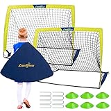 Fussballtore für Garten Kinder, Faltbare Fußballtore 2er Set mit 6 Hütchen & Tasche verstauen, LIBERRWAY 120×90×90cm kleine Fussball-Tor Leichter aufbau, Fußball trainingsset für Wiese/Strand