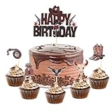 Ovanda 6 Stück Happy Birthday Tortendeko, Western Cowboyhut Tortendeko, Happy Birthday Kuchendeko für Kindergeburtstag, Party, Muffin, Kuchen Topper, Kuchendeko Geburtstag Junge Western Cowboyhut Deko