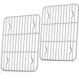 Fyeme 2 Stück Kuchengitter Abkühlgitter 25x19x1,5cm Edelstahl Cooling Rack Hitzebeständig Robust Gleichmäßige Wärmeverteilung Küchen Zubehör Ofenrost für Backen Grillen Kochen Trocknen