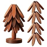 Naturbaum-Untersetzer-Set, 3/4/5 Holzuntersetzer & 1 Ständer in Form eines Weihnachtsbaums, Untersetzer Holz Set, Hitzebeständige rutschfeste Tischsets (Walnussholz + 4 Holzuntersetzer)