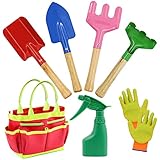 AGAKY Kinder gartenwerkzeug-Set,Gartengeräte für Kinder Set 7-teilig, Gartenset Kinder,Gartenwerkzeug Set Klein, Kids Gardening Tools mit gartenschaufel gießkanne Gartentasche
