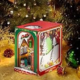 Harupink Book Nook Kit,DIY Puppenhaus Häuser,3D Holzpuzzle Nook Book Bausatz mit LED-Licht,Kreative Geschenkdekoration für Erwachsene ab 14+,Kreatives DIY Bücherregal-Deko-Set (Weihnachten)