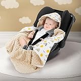 Joyz Einschlagdecke mit Kapuze, Regenbogen mit beigem Minky, 100% Baumwolle, 84x84 cm, Doppelseitig, Universal für Babyschale, Autositz, Kinderwagen oder Buggy, Kuscheldecke Ganzjahresdecke Babydecke