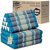 livasia Thaikissen mit 3 Auflagen - 175x50x8cm - Dreieckskissen mit Klappmatratze, Keilkissen Kapok, Rückenkissen faltbar, Thaimatte zum Klappen, handgefertigt, Meditationskissen (Hellblau)
