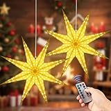Weihnachtsdeko - LED Papierstern Beleuchtet zum Aufhängen, 2 Stück Weihnachtsstern Beleuchtet 8 Leuchtmodi, 3D Leuchtsterne Weihnachten Fenster mit Fernbedienung, Fensterdeko Weihnachten Innen Aussen