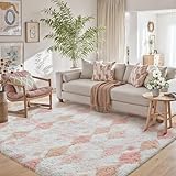HUGEAR Flauschig Teppich Wohnzimmer 160x230 Teppiche Rosa Weiß Shaggy rutschfest Rautenmuster Carpet Kinderzimmer MäDchen Junge Schlafzimmer Hochflor Weich