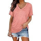 Cold Gear Damen-T-Shirt, langärmelig, kurze Ärmel, V-Ausschnitt, einfarbig, weich, lockere Passform, Sommer-T-Shirt, Junior-Blusen, rose, L